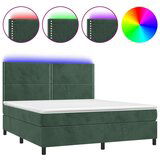 vidaXL Box spring postelja z vzmetnico LED tem. zelena 160x200cm žamet, (20896971) | Shoptok.si