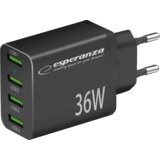  USB punjač 4xUSB-A, ESPERANZA QUICK POWER CHARGER 36W 4x USB-A QC 3.0 18W, EZC107K | Eponuda.ba