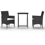  3-dijelni vrtni bistro set od poliratana i kaljenog stakla crni | Eponuda.com
