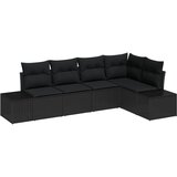 vidaXL set z 5 kosi vrtnega kavča z blazinami Črn poli ratan, (22093673) | Shoptok.si