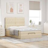 vidaXL Otomanski posteljni okvir z vzmetnico krem 140x200 cm blago | Shoptok.si