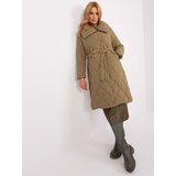 Fashion Hunters Khaki long winter jacket with stitching Cene