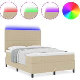 Box Spring krevet s madracem i LED svjetlom u bež kordura tkanini 140x200 cm | shoptok.hr