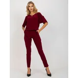 Fashionhunters Elegant burgundy jumpsuit with trousers and short sleeves