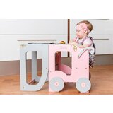 ToddlerInFamily 2v1 MONTESSORI STOLEK POMAGALEK-MOTIV VOZIEK (VE BARV)-Siva/Roza Cene