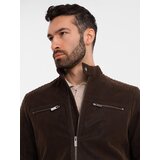 Ombre Men's retro biker jacket with stand-up collar - brown | shoptok.hr