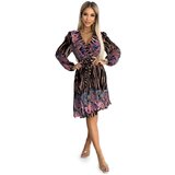 Numoco Women's pleated dress with a neckline, long sleeves and a tie at the waist Cijene