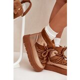 Boto Low Women’s Snow Boots Lined With Fur And Thick Laces Camel Xarina | ePonuda.com