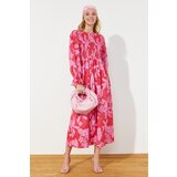 Trendyol Red Floral Printed Plus Size Gimped Woven Dress Cene
