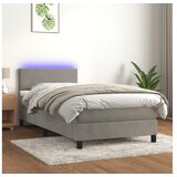 Krevet box spring s madracem LED svjetlosivi 100x200 cm baršun | shoptok.hr