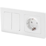 Aigostar dupli prekidač br. 6 + 6 i utičnica schuko 250V sa okvirom, bela Cene