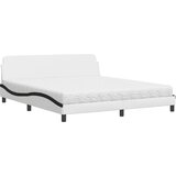 The Living Store Postelja z vzmetnico bela in črna 180x200 cm umetno usnje - Postelja, (21610124) | Shoptok.si