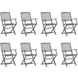 vidaXL zložljivi zunanji stoli 8 kosov z blazinami trden akacijev les | Shoptok.si