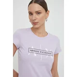 Armani_Exchange Bombažna kratka majica ženski, vijolična barva