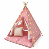Ginger Home Dečiji pamučni šator little stars, roze sa zvezdama, 100% pamuk, sa mekom podlogom za punjenje, jastukom i led svetlima ( JW- | Eponuda.com
