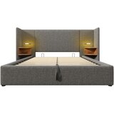 Lumor Postelja s predalom 160x200 cm iz lanu – 2 nočni omarici z lučko za branje in funkcijo polnjenja – siva, (22151479) | Shoptok.si