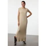 Trendyol Beige Maxi Knitwear Soft Texture Slit Detailed Vest Dress