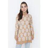 Trendyol Camel Patterned Slit Detail Stand Up Collar Knitwear Sweater | Shoptok.si