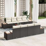  9-delni Vrtni Sofa Set z Blazinami Črna Poli Ratan Acacia, (22090916) | Shoptok.si