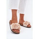 Boto Women's Cork Sole Slippers With Decorative Flowers Beige Seleneza | shoptok.hr