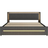 Lumor Dvoposteljna oblazinjena postelja 180x200 cm – s 4 predali in LED osvetlitvijo – z letveno podlago – siva, (22151295) | Shoptok.si