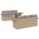 7-delni vrtni sofa set z blazinami bež poli ratan | Shoptok.si