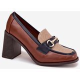Boto Women's Low Heel Shoes with Embossing and Gold Detail Beige-Brown Novella | Shoptok.si
