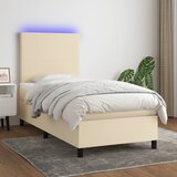 vidaXL Box spring postelja z vzmetnico LED krem 100x200 cm blago Cene