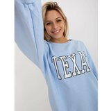 Fashion Hunters Light blue oversize long sweatshirt with a slogan Cene
