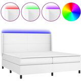 vidaXL Box spring postelja z vzmetnico LED bela 200x200cm umetno usnje, (20761275) Cene