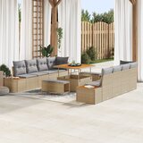 vidaXL 11 delni vrtni kavč set z blazinami Bež Poli Ratan Akacija | Shoptok.si