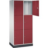 C+P Jeklena omara s predelki z zaklepanjem INTRO, višina predelka 580 mm, ŠxG 820 x 500 mm, 6 predelkov, korpus svetlo siv, vrata rubinasto rdeča | Shoptok.si