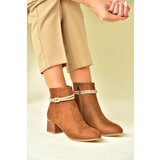 Fox Shoes Tan and Suede Women's Boots with Stone Detailed Thick Heels Cene