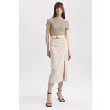 Defacto Straight Fit Normal Waist Linen Blend Midi Skirt Cene
