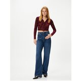 Koton Crop Sheer Shirt Velvet Textured Buttoned Long Sleeve | Shoptok.si