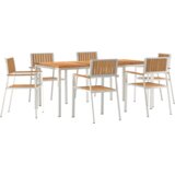 vidaXL set od 7 dijelova vrtni set za objedovanje od čvrste tikovine, vanjski stol za objedovanje 180x90x75 cm od čvrste tikovine, stolice za vrt 2 kom. od čvrste tikovine i metala, stolice za vrt 4 kom. od čvrste tikovine i metala | shoptok.hr