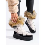 VINCEZA Beige and black snow boots with Vincez fur