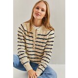 Bianco Lucci Women's Striped Knitwear Sweater with Braids. Cene