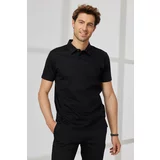ALTINYILDIZ CLASSICS Men's Black Slim Fit Narrow Cut Polo Neck 100% Cotton Short Sleeve T-Shirt