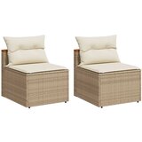 Maison Chic Vrtni kavč - Zunanji kavč brez naslonjal z blazinami 2 kosa bež poli ratan, (22043978) | Shoptok.si
