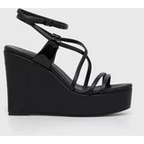 Calvin Klein Usnjeni sandali WEDGE črna barva, HW0HW01952