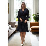 Dewberry 11353 Lined Double Breasted Chiffon Dress-BLACK | Shoptok.si