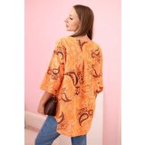 Kesi Włoski Women's cotton blouse with rolled sleeves and paisley pattern orange | shoptok.hr