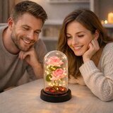 Eternal Roses in Dome with LED Lighting and Rose Petals Pink 21x11cm | Shoptok.si