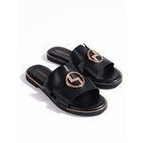 Shelvt Black flat flip-flops with gold decoration | shoptok.hr
