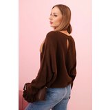 Kesi Włoski Women's mohair sweater with gathered sleeves and a back cutout brown | shoptok.hr