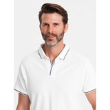 Ombre Men's pique knit polo shirt without buttons - white | Shoptok.si