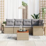  6 delni vrtni kavčni set z blazinami bež poli ratan akacija | Shoptok.si