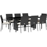 vidaXL 9-dijelni vrtni blagovaonski set s jastucima crni od poliratana | shoptok.hr