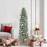 vidaXL Umetno vitko božično drevo med 300 LED Zelena in bela 180 cm | Shoptok.si